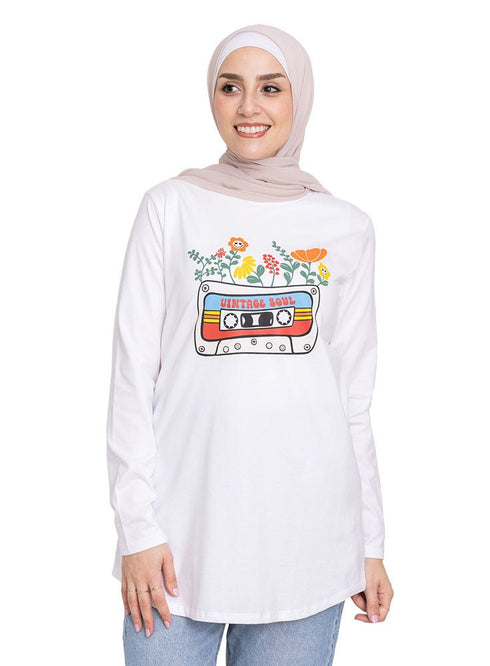 White Printed Long - Sleeve Design 27 - Khotwh
